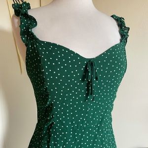 12 green polka dot sweetheart bust ruffle strap reformation dress xl large